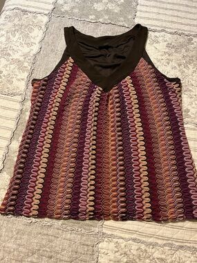 AGB Multicolor Wavy Stripe V-Neck Tank Top in Black Trim